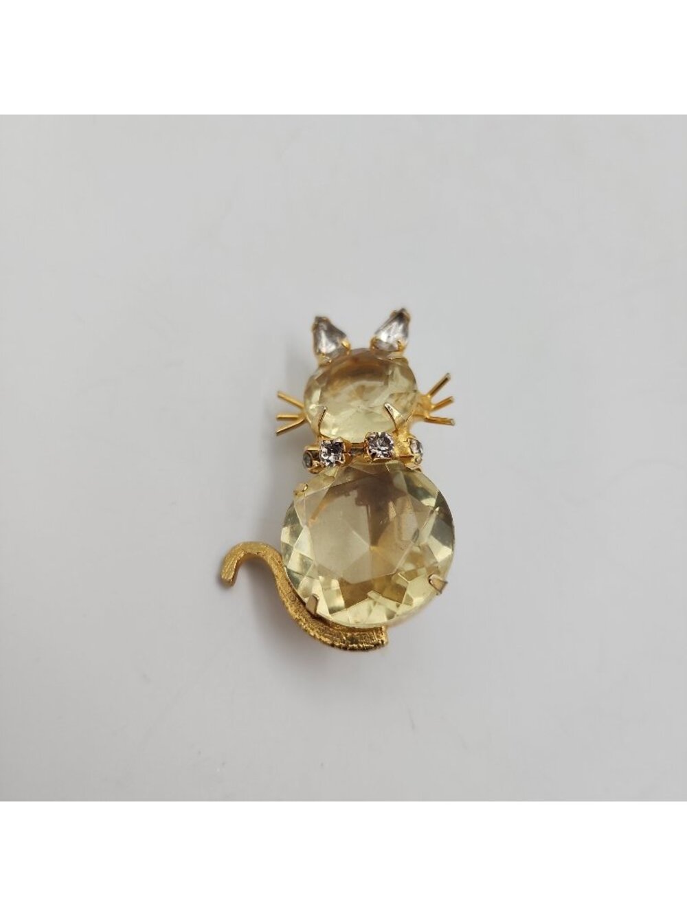 Vintage Dodd Cat Pin Brooch Rhinestone Smoky Gold Tone